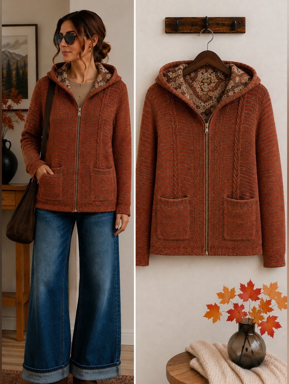 Cozy Layers Tricotto Hoodie Multicolor Knit Texture Boho Chic Hippie Vibes